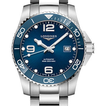 Longines HydroConquest Automatic Watch - 41 mm Steel And Ceramic Case - Blue Arabic Dial - Steel Bracelet - L3.781.4.96.6