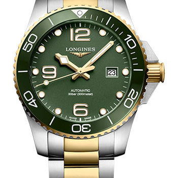 Longines HydroConquest Automatic Watch - 43 mm Steel And Ceramic Case - Green Arabic Dial - Steel And Yellow PVD Bracelet - L3.782.3.06.7