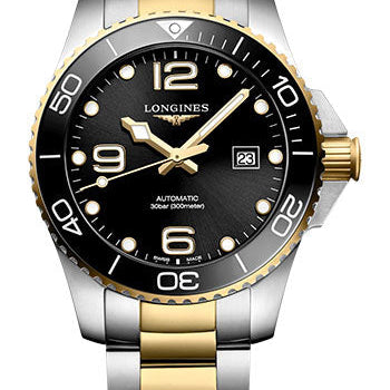Longines HydroConquest Automatic Watch - 43 mm Steel And Ceramic Case - Black Arabic Dial - Steel And Yellow PVD Bracelet - L3.782.3.56.7