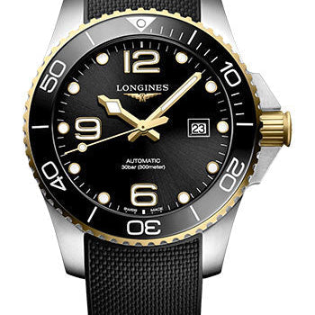 Longines HydroConquest Automatic Watch - 43 mm Steel And Ceramic Case - Black Arabic Dial - Black Rubber Strap - L3.782.3.56.9