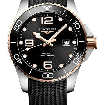 Longines HydroConquest Automatic Watch - 43 mm Steel And Ceramic Case - Black Arabic Dial - Black Rubber Strap - L3.782.3.58.9
