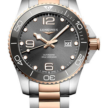 Longines HydroConquest Automatic Watch - 43 mm Steel And Ceramic Case - Grey Arabic Dial - Steel And Red PVD Bracelet - L3.782.3.78.7