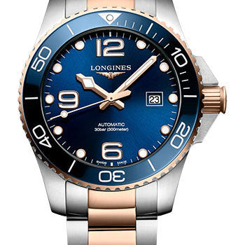 Longines HydroConquest Automatic Watch - 43 mm Steel And Ceramic Case - Blue Arabic Dial - Steel And Red PVD Bracelet - L3.782.3.98.7