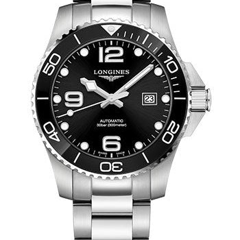 Longines HydroConquest Automatic Watch - 43 mm Steel And Ceramic Case - Black Arabic Dial - Steel Bracelet - L3.782.4.56.6