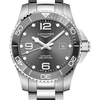 Longines HydroConquest Automatic Watch - 43 mm Steel And Ceramic Case - Grey Arabic Dial - Steel Bracelet - L3.782.4.76.6