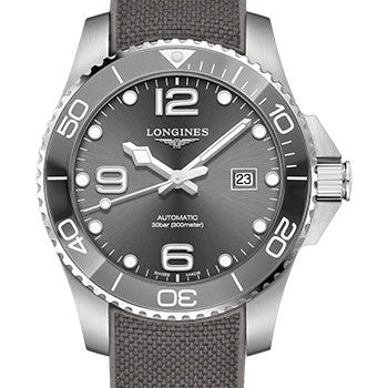 Longines HydroConquest Automatic Watch - 43 mm Steel And Ceramic Case - Grey Arabic Dial - Rubber Strap - L3.782.4.76.9