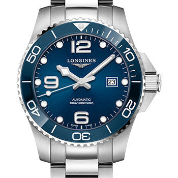 Longines HydroConquest Automatic Watch - 43 mm Steel And Ceramic Case - Blue Arabic Dial - Steel Bracelet - L3.782.4.96.6