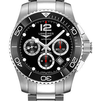 Longines HydroConquest Chronograph Automatic Watch - 43 mm Steel And Ceramic Case - Black Arabic Dial - Steel Bracelet - L3.883.4.56.6
