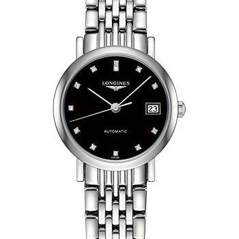 Longines Elegant Collection Watch - 25.5 mm Steel Case - Black Diamond Dial - Bracelet - L4.309.4.57.6