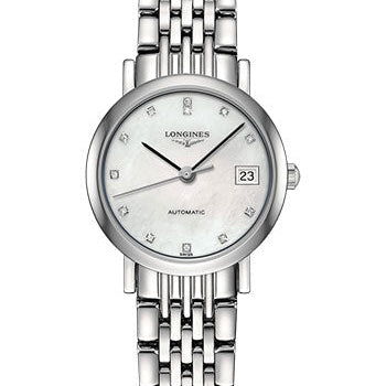 Longines Elegant Collection Watch - 25.5 mm Steel Case - White Mother-Of-Pearl Diamond Dial - Bracelet - L4.309.4.87.6