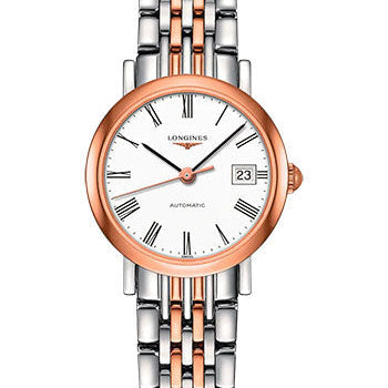 Longines Elegant Collection Automatic Watch - 25.5 mm Steel And Pink Gold Case - White Roman Dial - Steel And Pink Gold Cap 200 Bracelet - L4.309.5.11.7