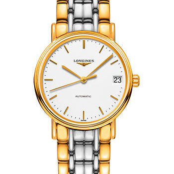 Longines PrŽsence Automatic Watch - 30 mm Steel And Yellow PVD Case - White Dial - Bracelet - L4.322.2.12.7