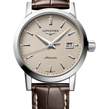 Longines 1832 Automatic Watch - 30 mm Steel Case - Beige Dial - Brown Strap - L4.325.4.92.2