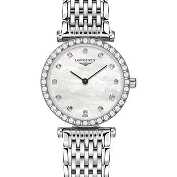 Longines La Grande Classique de Longines Quartz Watch - 24 mm Steel Diamond Case - White Mother-Of-Pearl Diamond Dial - Bracelet - L4.341.0.80.6
