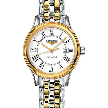 Longines Flagship Watch - 30 mm Steel And Yellow PVD Case - White Roman Dial - Bracelet - L4.374.3.21.7