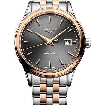 Longines Flagship Automatic Watch - 30 mm Steel And Red PVD Case - Anthracite Dial - Bracelet - L4.374.3.78.7