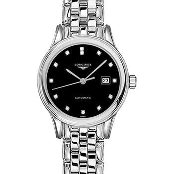 Longines Flagship Automatic Watch - 30 mm Steel Case - Black Diamond Dial - Bracelet - L4.374.4.57.6