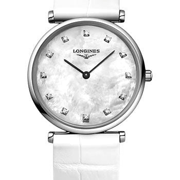 Longines La Grande Classique De Longines Quartz Watch - 29 mm Steel Case - White Mother-Of-Pearl Diamond Dial - White Strap - L4.512.4.87.0
