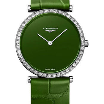 Longines La Grande Classique De Longines Quartz Watch - 29 mm Steel Diamond Case - Green Dial - Green Strap - L4.523.0.60.2