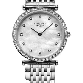 Longines La Grande Classique De Longines Quartz Watch - 29 mm Steel Diamond Case - White Mother-Of-Pearl Diamond Dial - Bracelet - L4.523.0.87.6
