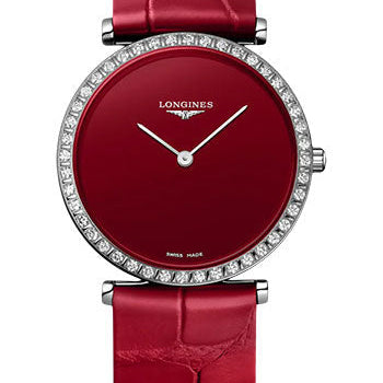 Longines La Grande Classique De Longines Quartz Watch - 29 mm Steel Diamond Case - Red Dial - Red Strap - L4.523.0.91.2