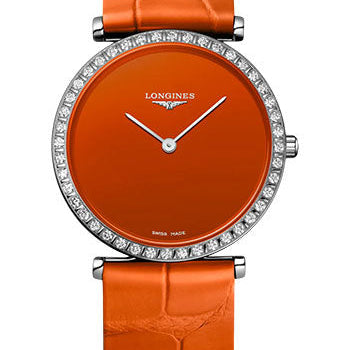 Longines La Grande Classique De Longines Quartz Watch - 29 mm Steel Diamond Case - Orange Dial - Orange Strap - L4.523.0.92.2