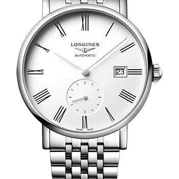 Longines Elegant Collection Small Seconds Automatic Watch - 39 mm Steel Case - White Roman Dial - Bracelet - L4.812.4.11.6