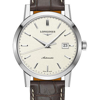 Longines 1832 Watch - 40 mm Steel Case - Beige Dial - Brown Alligator Strap - L4.825.4.92.2