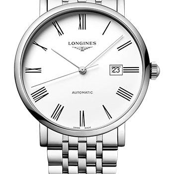 Longines Elegant Collection Automatic Watch - 41 mm Steel Case - White Roman Dial - Bracelet - L4.911.4.11.6