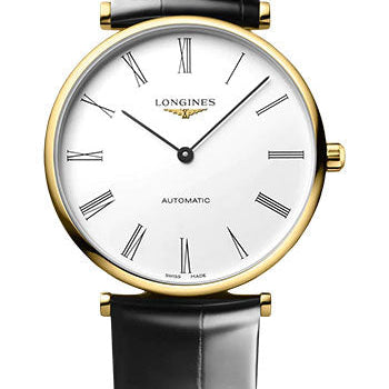 Longines La Grande Classique De Longines Automatic Watch - 38 mm Yellow PVD Case - White Roman Dial - Black Strap - L4.918.2.11.2