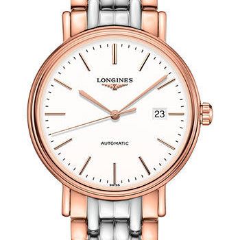 Longines PrŽsence Automatic Watch - 40 mm Steel And Red PVD Case - White Dial - Bracelet - L4.922.1.12.7