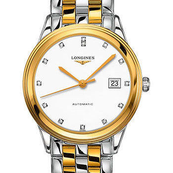 Longines Flagship Automatic Watch - 38.5 mm Steel And Yellow PVD Case - White Diamond Dial - Bracelet - L4.974.3.27.7