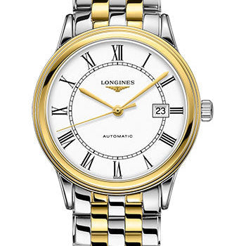 Longines Flagship Watch - 40 mm Steel And Yellow PVD Case - White Roman Dial - Bracelet - L4.984.3.21.7