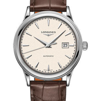 Longines Flagship Automatic Watch - 40 mm Steel Case - Beige Dial - Brown Strap - L4.984.4.79.2