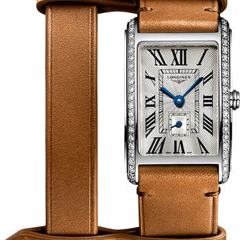 Longines DolceVita X YVY Small Seconds Quartz Watch - 20.80 X 32 mm Steel Diamond Case - Silver FlinquŽ Roman Dial - Brown Strap - L5.255.0.71.B