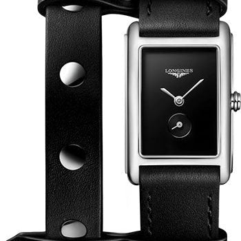 Longines DolceVita X YVY Small Seconds Quartz Watch - 20.80 X 32 mm Steel Case - Black Dial - Black Strap - L5.255.4.59.2