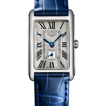 Longines DolceVita Small Seconds Quartz Watch - 20.80 X 32 mm Steel Case - Silver FlinquŽ Roman Dial - Blue Strap - L5.255.4.71.7