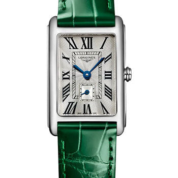 Longines DolceVita Small Seconds Quartz Watch - 20.80 X 32 mm Steel Case - Silver FlinquŽ Roman Dial - Green Strap - L5.255.4.71.A
