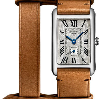 Longines DolceVita X YVY Small Seconds Quartz Watch - 20.80 X 32 mm Steel Case - Silver FlinquŽ Roman Dial - Brown Strap - L5.255.4.71.B