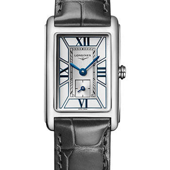 Longines DolceVita Small Seconds Quartz Watch - 20.80 X 32 mm Steel Case - White Roman Dial - Anthracite Strap - L5.255.4.75.2
