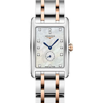 Longines DolceVita Quartz Watch - 20.80 X 32 mm Steel Case - White Mother-Of-Pearl Diamond Dial - Steel And 18K Pink Gold Cap 200 Bracelet - L5.255.5.87.7