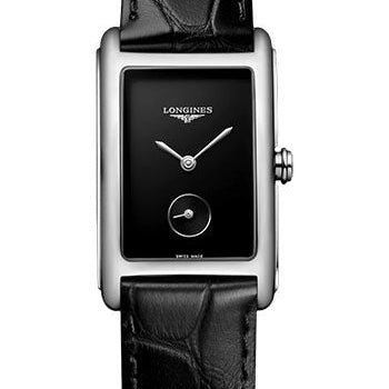 Longines DolceVita Small Seconds Quartz Watch - 23.30 X 37 mm Steel Case - Black Dial - Black Strap - L5.512.4.50.2
