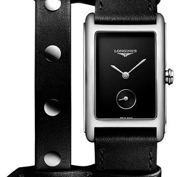 Longines DolceVita X YVY Small Seconds Quartz Watch - 23.30 X 37 mm Steel Case - Black Dial - Black Strap - L5.512.4.59.2