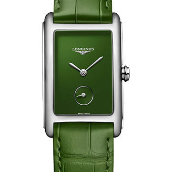 Longines DolceVita Small Seconds Quartz Watch - 23.30 X 37 mm Steel Case - Green Dial - Green Strap - L5.512.4.60.2