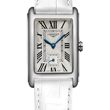 Longines DolceVita Small Seconds Quartz Watch - 23.30 X 37 mm Steel Case - Silver FlinquŽ Roman Dial - White Strap - L5.512.4.71.2