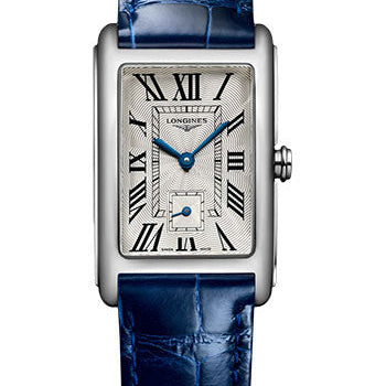 Longines DolceVita Small Seconds Quartz Watch - 23.30 X 37 mm Steel Case - Silver FlinquŽ Roman Dial - Blue Strap - L5.512.4.71.7