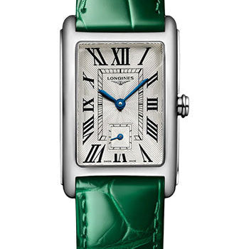 Longines DolceVita Small Seconds Quartz Watch - 23.30 X 37 mm Steel Case - Silver FlinquŽ Roman Dial - Green Strap - L5.512.4.71.A