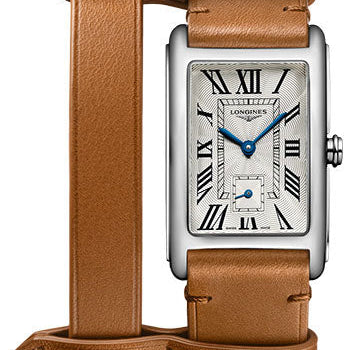 Longines DolceVita Small Seconds Quartz Watch - 23.30 X 37 mm Steel Case - Silver FlinquŽ Roman Dial - Brown Strap - L5.512.4.71.B