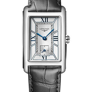 Longines DolceVita Small Seconds Quartz Watch - 23.30 X 37 mm Steel Case - White Roman Dial - Anthracite Strap - L5.512.4.75.2