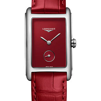 Longines DolceVita Small Seconds Quartz Watch - 23.30 X 37 mm Steel Case - Red Dial - Red Strap - L5.512.4.91.2